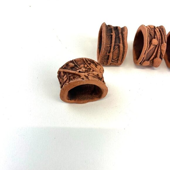 Vintage Pottery Napkin Ring Set of 4 Signed Handmade Dining NEW - Picture 6 of 7